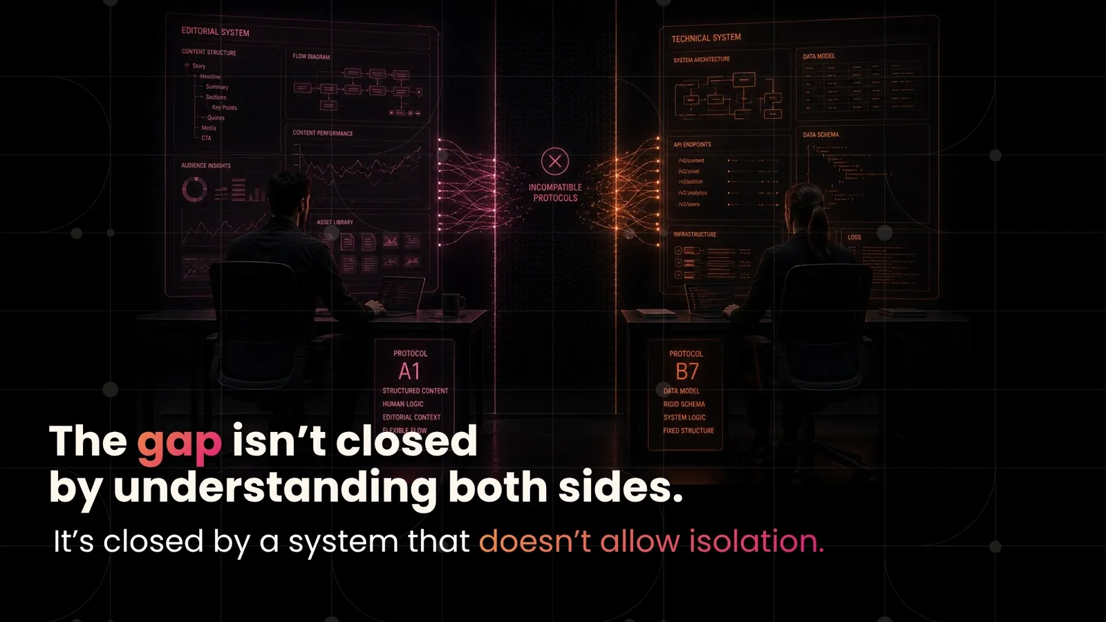 The gap isn't closed by understanding both sides. It's closed by a system that doesn't allow isolation.