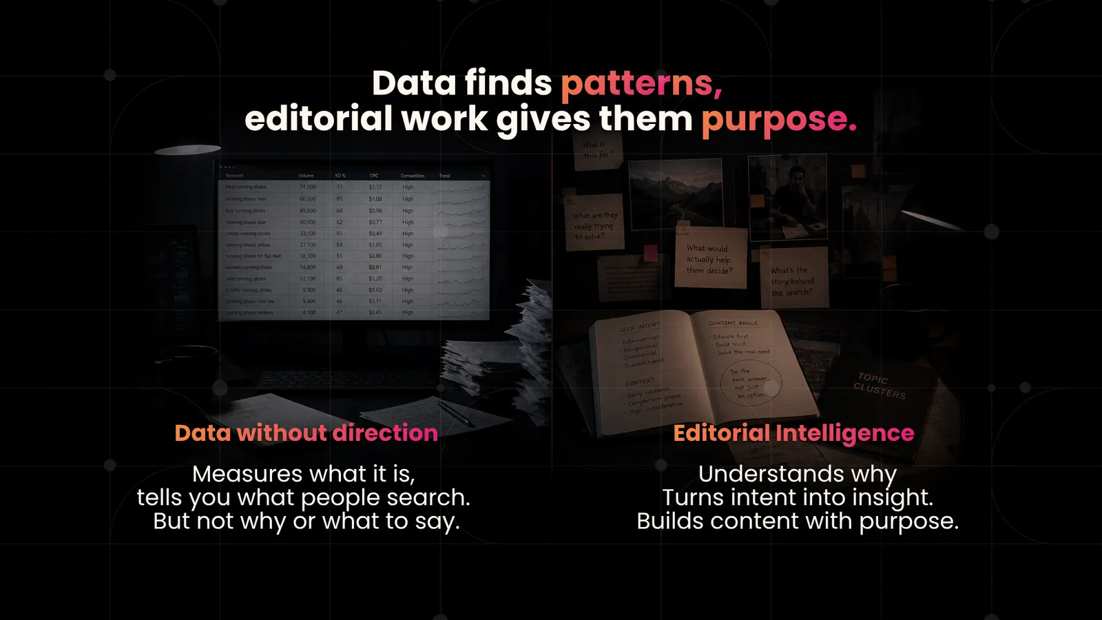 Data finds patterns, editorial work gives them purpose.