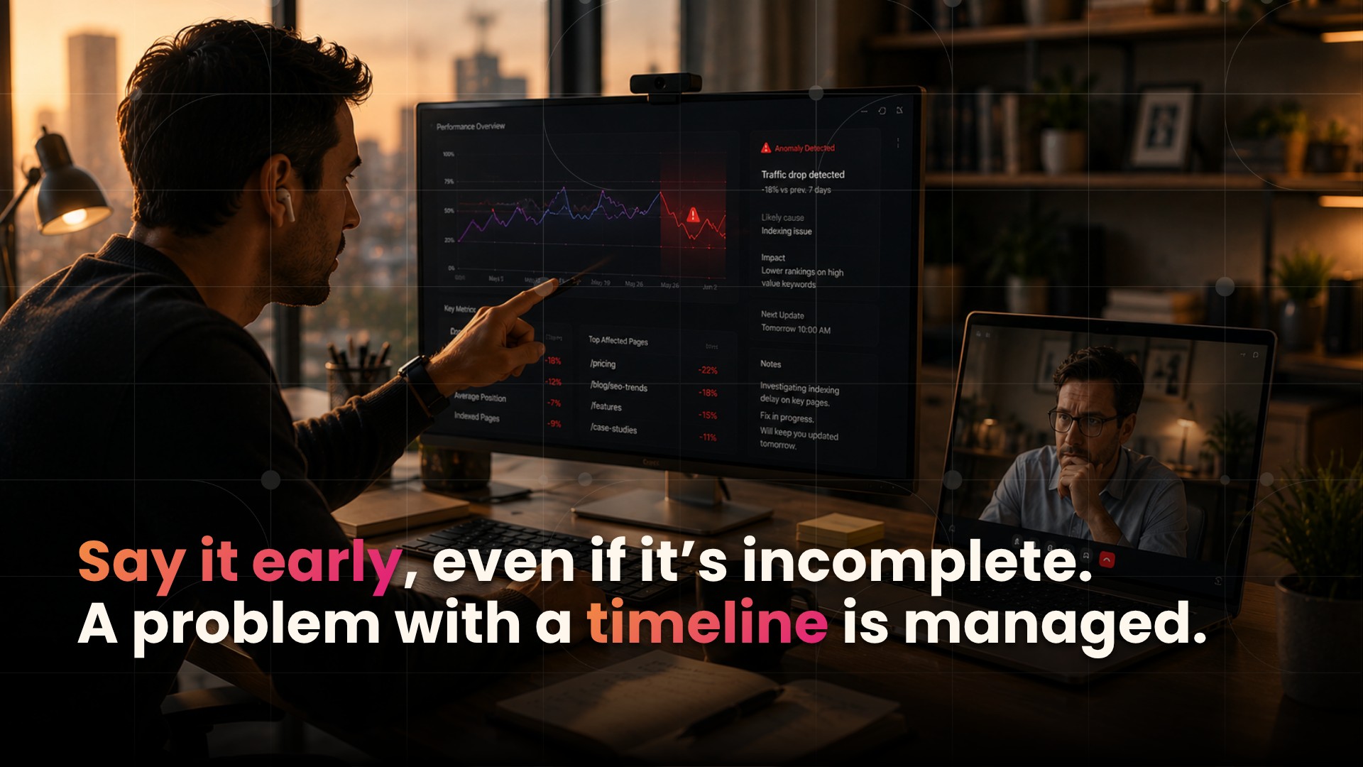 Say it early, even if it's incomplete. A problem with a timeline is managed.